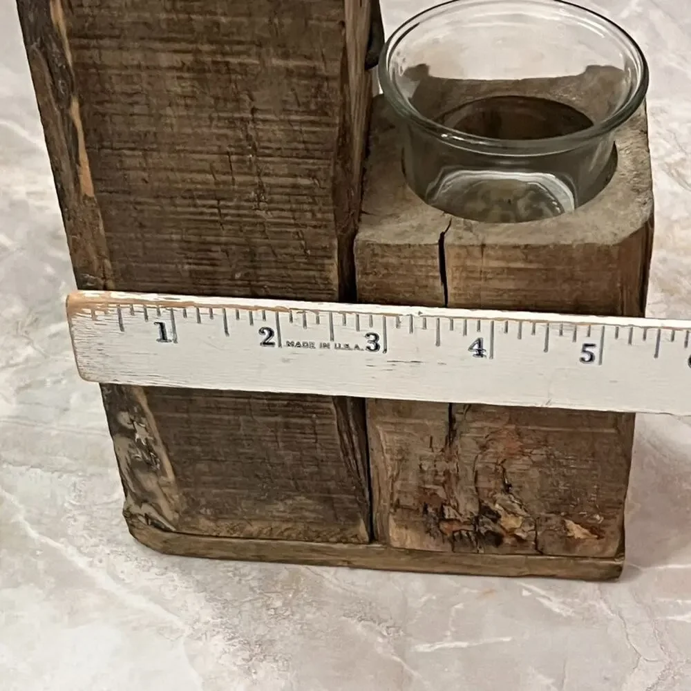 Rustic Square Wood Glass Tealight Holder 10.5